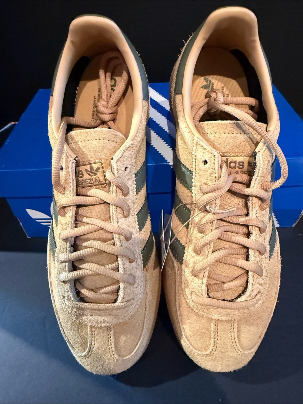 adidas Tan Suede Sneakers with Olive Stripes - Picture 3 of 7